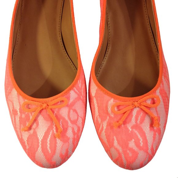 J CREW FACTORY LACE UPTOWN BALLET FLATS LOW HEEL FLAMINGO NEON ORANGE 9.5 EASTER - Picture 8 of 16
